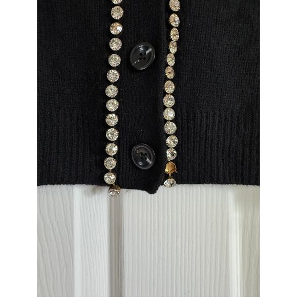 AQUA CASHMERE V NECK CARDIGAN WITH RHINESTONE TRIM - Picture 6 of 8